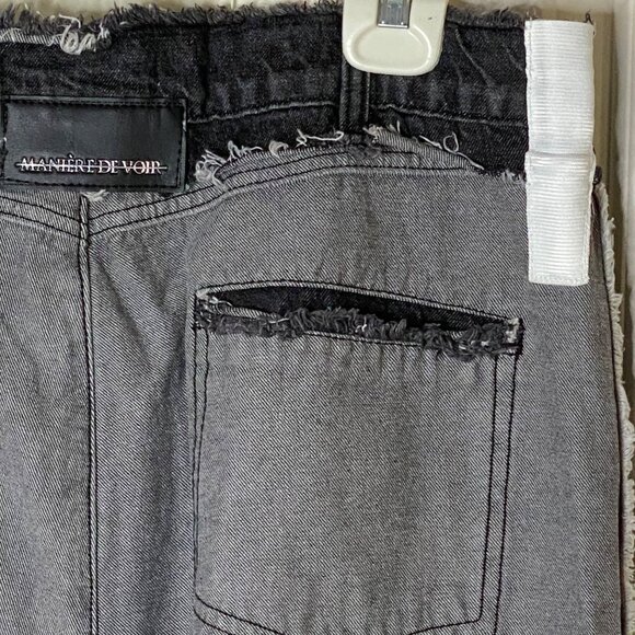 Manière De Voir Women’s 16 Grey Black Panel Jeans Raw Edge Zipper Split Hem Edgy - Picture 11 of 14